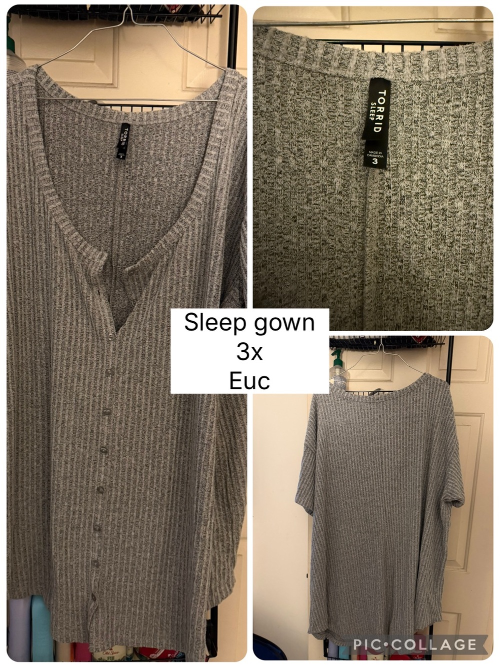 torrid Gray Ribbed Button-Front Sleep Gown